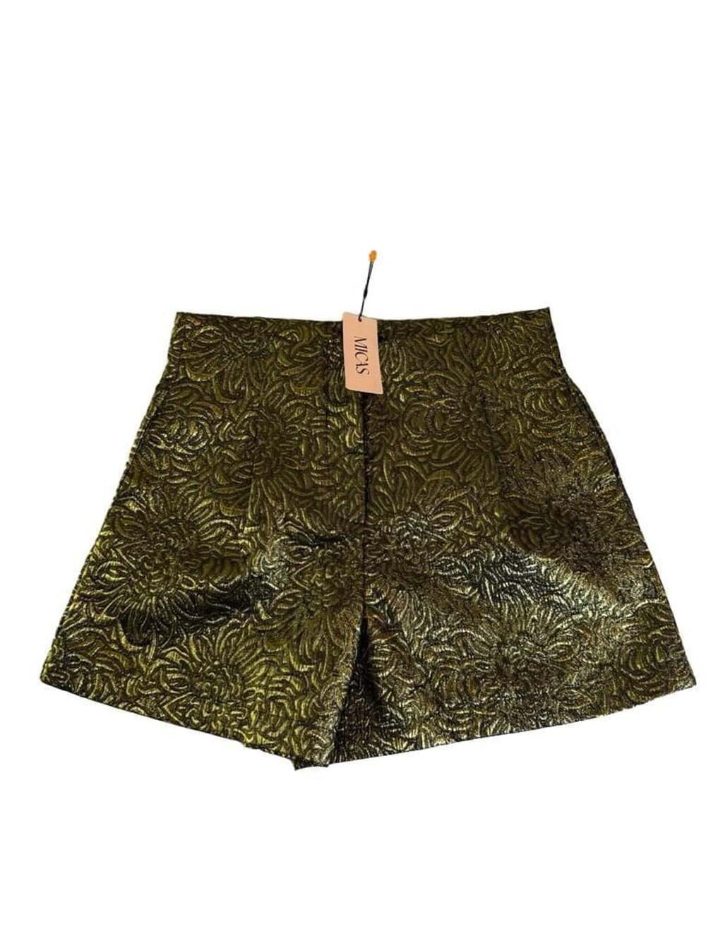 Micas Shiny Gold Decorative High-Waisted Jacquard Shorts Size L